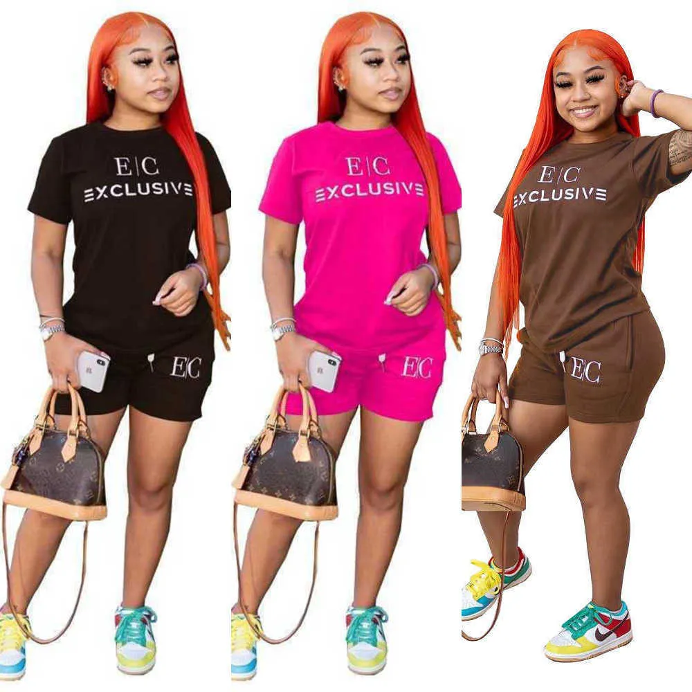 Summer Clothing Womens Loose Tracks Duits Designer 2 Piece Short Set Letter Tryckt Kort ärm T-shirt Drawstring Shorts Outfits