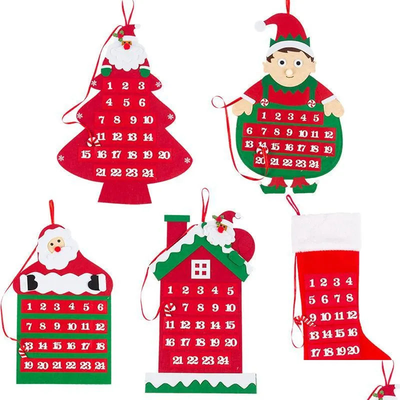 Christmas Decorations Countdown Calendar Non Woven Fabric Xmas Santa Claus Calendars Soft Wall Hanging Merry Drop Delivery Home Gard Dhgkm