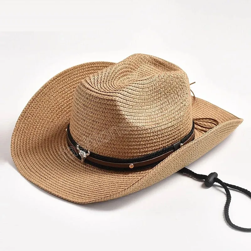 Sommarstrån hattar för män kvinnor västra cowboy hatt utomhus strand sol hattar cowgirl jazz mössor sombrero hombre