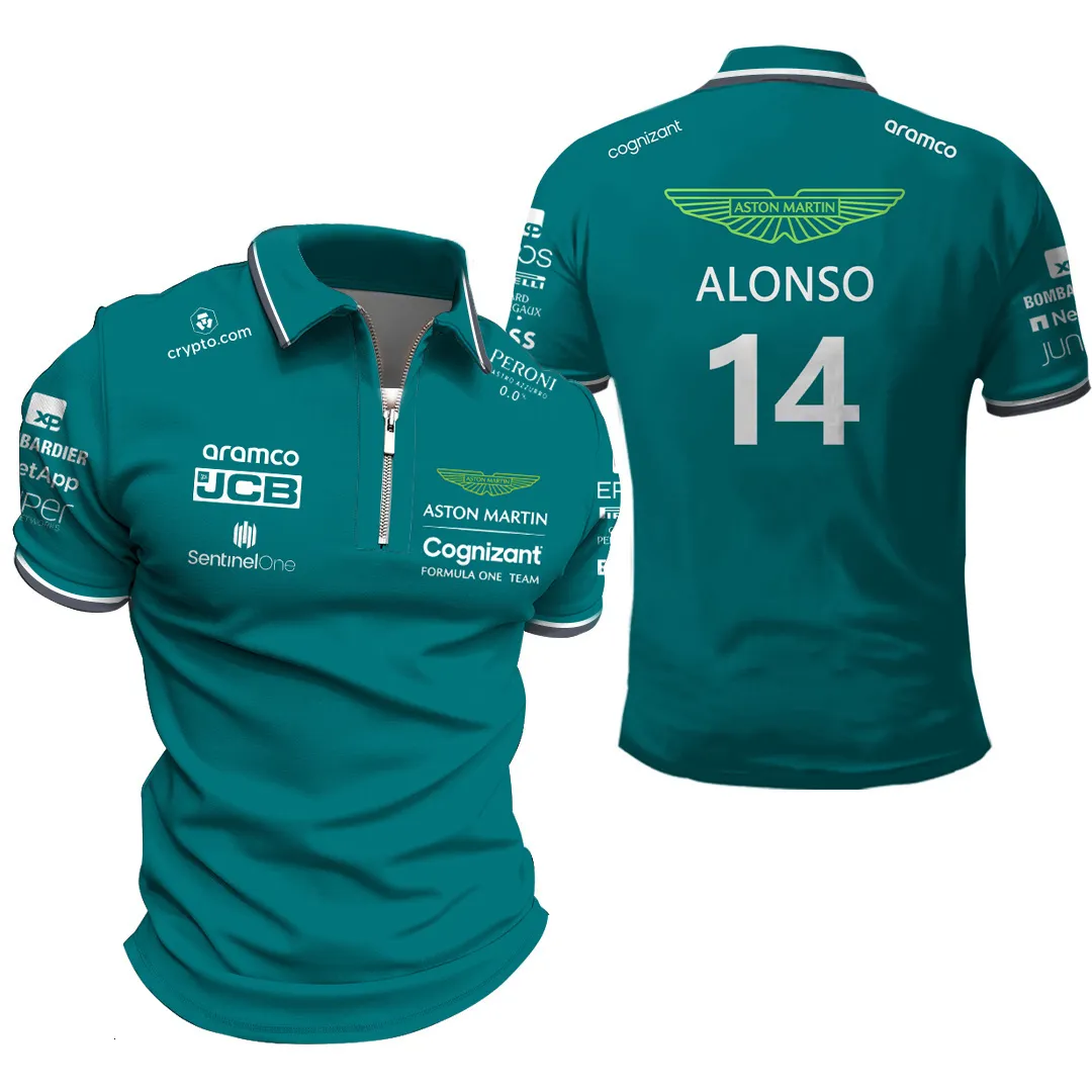 Herrpikétröjor Mode Aston Martin Team T-shirts Spanska racerföraren Fernando Alonso 14 och STROLL 18 Oversized pikétröjor 230330