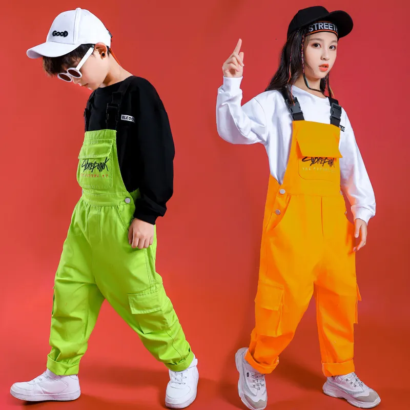 Taneczna hip hop Jazz Dance Costumes Dzieci Długie rękawie top dungarees chłopcy dziewczęta Hiphop ubrania uliczne taniec scena scena noszenie 230330