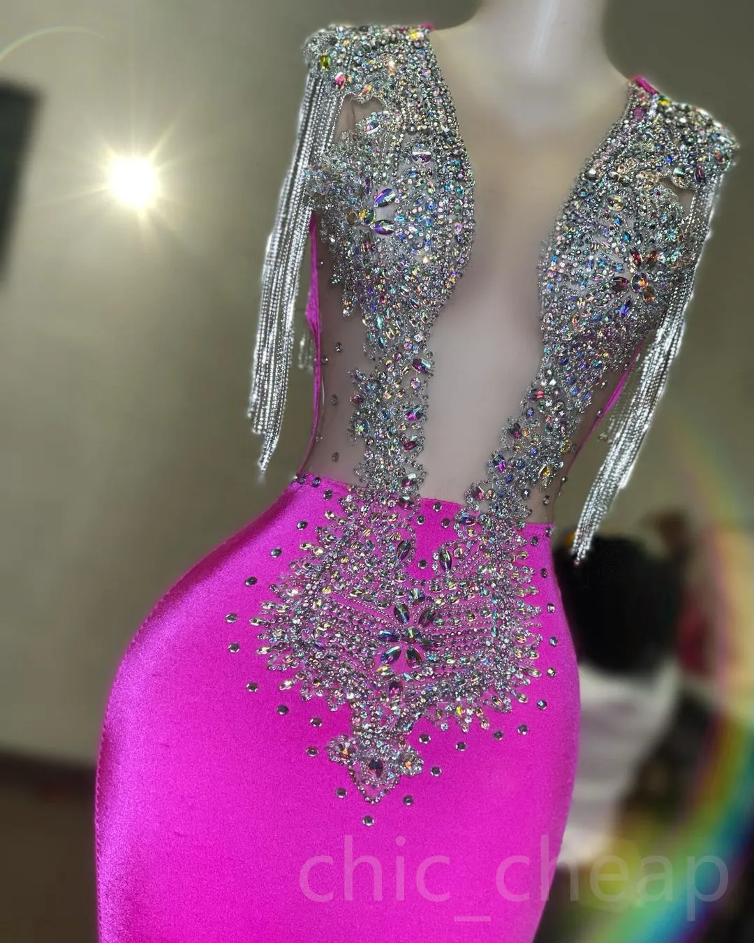 2023 Arabic Aso Ebi Fuchsia Mermaid Prom Dress Beaded Crystals Evening Formal Party Second Reception Birthday Engagement Gowns Dresses Robe De Soiree ZJ2055
