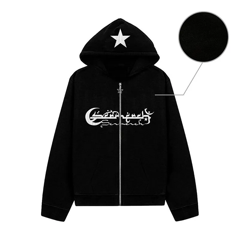 Heren Hoodies Sweatshirts Oversized Hoodie Gothic Punk Letters Cartoon Print Jas Y2K Harajuku Casual Losse Top American Street Retro Sweatshirt met rits W0320