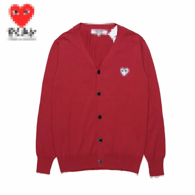 Tasarımcı Erkek Sweaters CDG Play Com Des Garcons Beyaz Kalp Kadınlar hırka kazak düğmesi Kırmızı V Boyun Boyutu XL