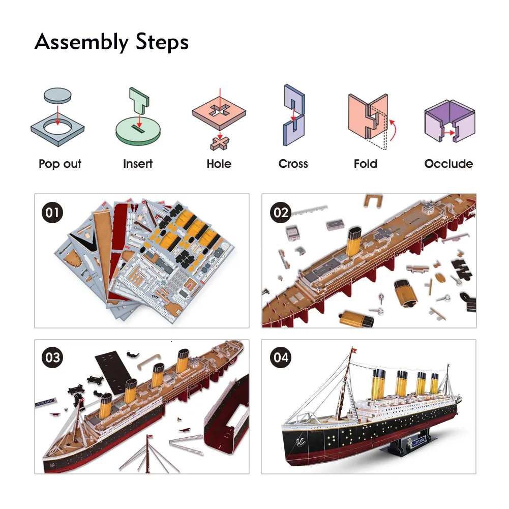 Puzzles 3D CubicFun Puzzle 3D Adulte LED Titanic Navire Modèle