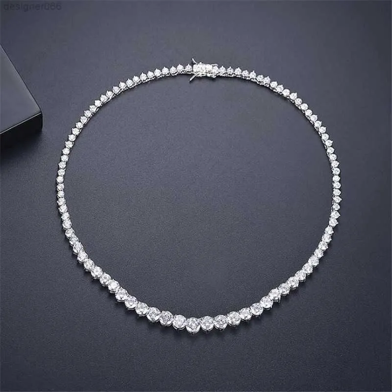 2023 Vente Collier De Tennis De Mariée Étincelant De Luxe Bijoux 18k Or Blanc Remplir Rond Topaze Cz Diamant Pierres Précieuses Ins Femmes 16 pouces Pendentif pour Amant Cadeau