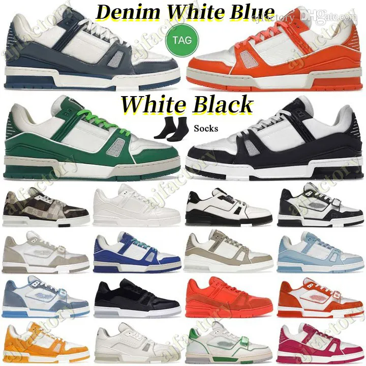 2023 Designer Sneaker Virgil Trainer Casual Chaussures En Cuir De Veau Abloh Vert Rouge Denim Blanc Bleu Lettre Superpositions Plateforme Baskets Basses Taille 36-45