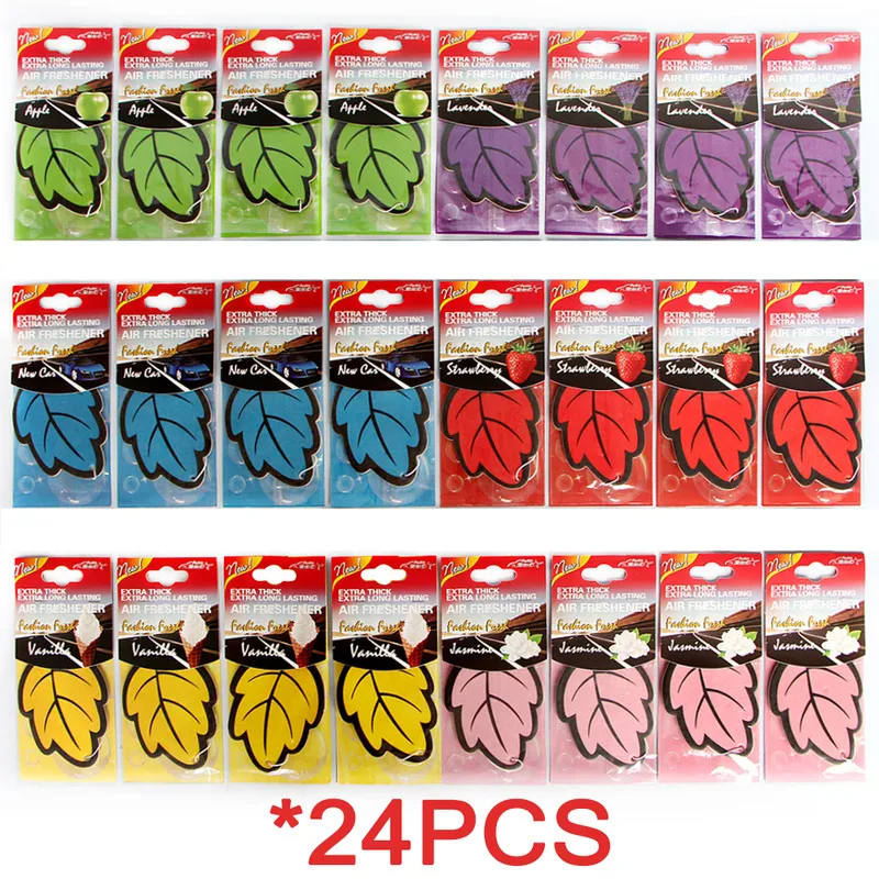 24PCS Car Air Freshener Leaf Shape Perfume Pendant Natural Scented Paper Interior Vanilla Odors Remover Car Accessories