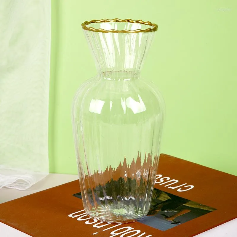 Vaser heminredning glas artefakt japansk stil randig vas klar insatt dekoration grön halm hydropon vas