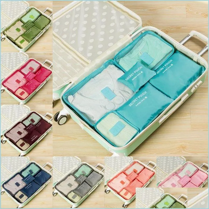 Storage Bags 6Pcs/Set Trip Lage Organizer Polyester Portable Travel Partition Pouch Home Organization Accessories Supplies Drop Deli Dhjhw