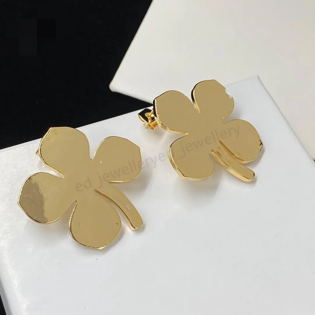 Brand designer high quality gold clover Earrings Huggies lady party wedding couple gift jewelry 925 silver