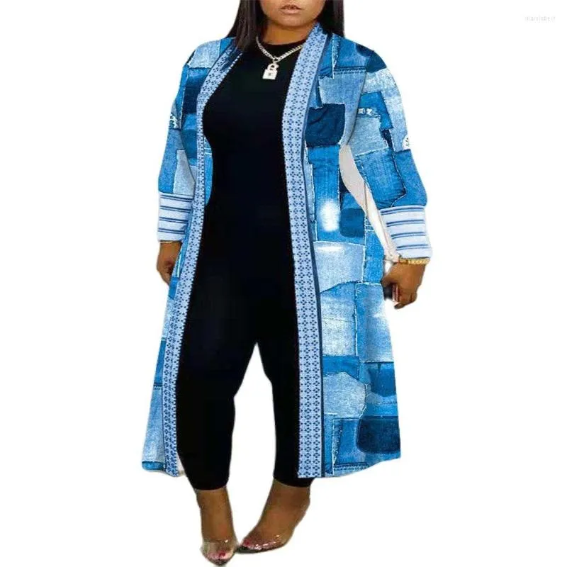 Women's Trench Coats Fashion Europe-USA Style Overcoat Women Half High Collar Print Splicing Vintage Long Cardigan Outerwear