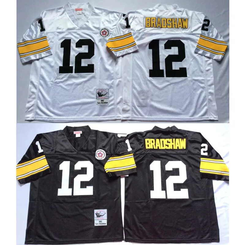 American football wear Terry Bradshaw 12 jerseys throwback men white black shirt mitchell ness adult size stitched jersey mix order