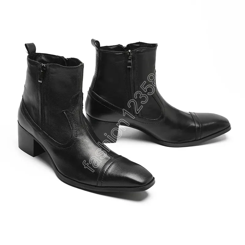 Christia Bella Winter Fashion Dress Shoes Black Echte lederen heren Laarzen Zipper Formele Business Business enkelschoenen Party Short Boots