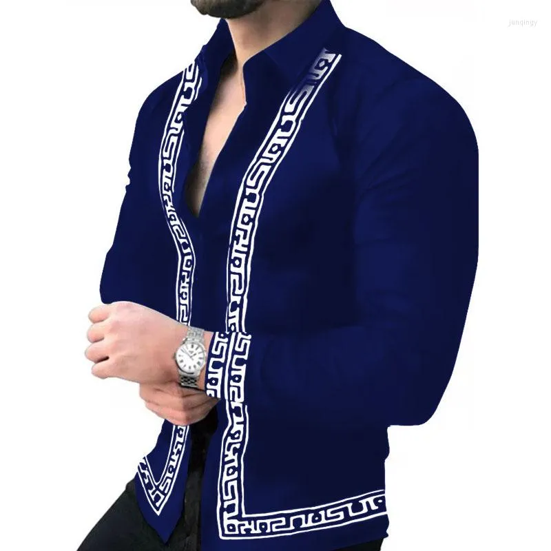 남성 드레스 셔츠 가을 패션 남성 대형 셔츠 캐주얼 스트라이프 프린트 긴 소매 탑 남성 의류 클럽 카디건 블라우스 높은