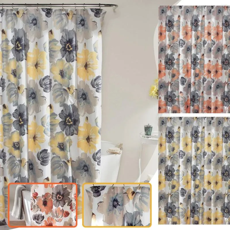 Duschvorhang mit Blumenmuster, wasserdicht, Polyester, für Badezimmer, strukturiert, maschinenwaschbar