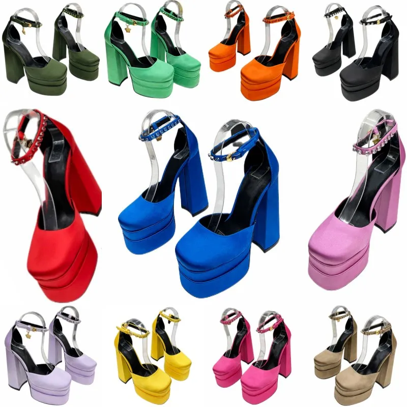 Sandaler Classic Women's Designer Shoes Silk Satin Super High Heels Sexiga Diamond Party Shoes Straps Buckle Platform Shoes 15cm Fashion Wedding Shoes Letter Dress Shoe