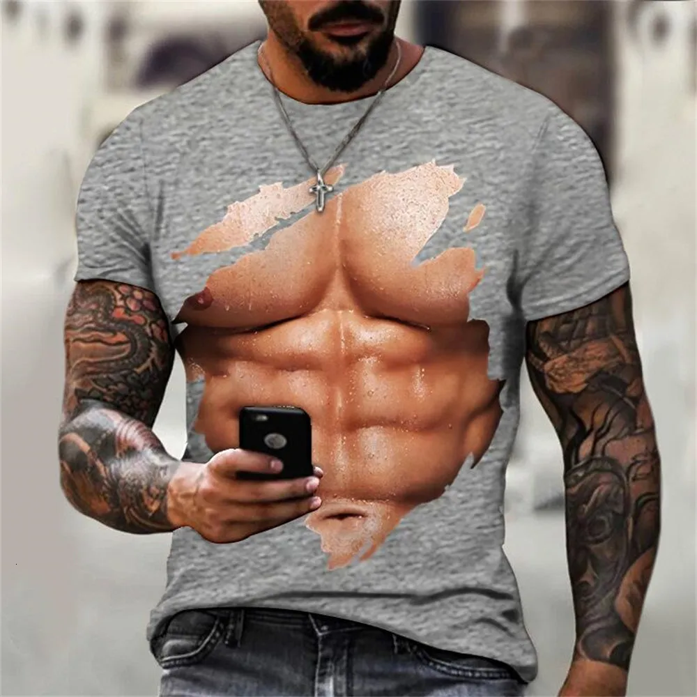 Mens Tshirts Summer Clothing Men Tshirt Abstract Funny Pectoral Muscle 3D Print Top Graphic Round Neck T Shirts Streetwear Clothes Overizd 230330