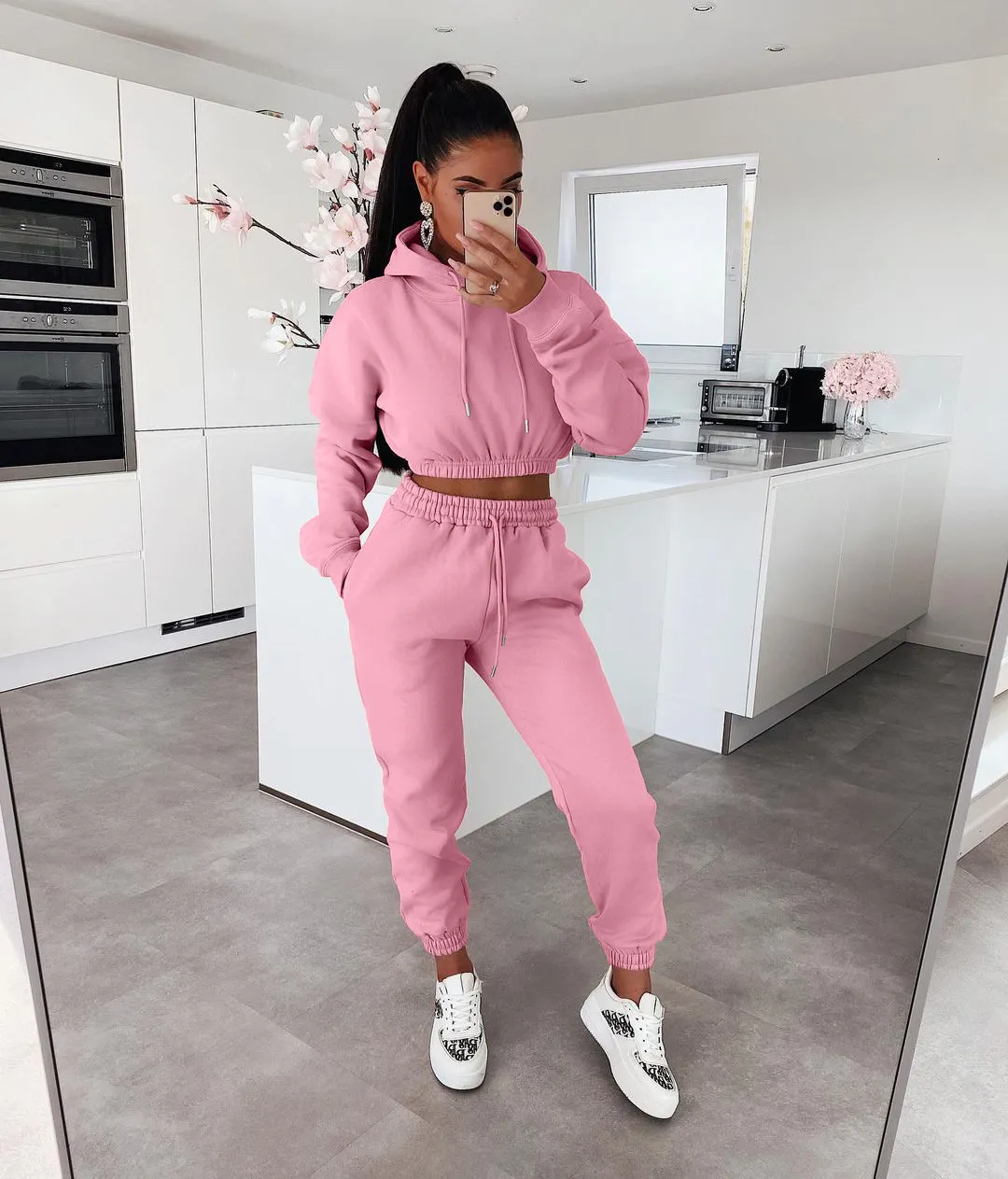 Womens Two Piece Pants Women Running Sets Fall Spring Solid Sportswear Long  Sleeve Cropped HoodiesJogger Pants Plus Size Female Tracksuits 230330 From  18,34 €