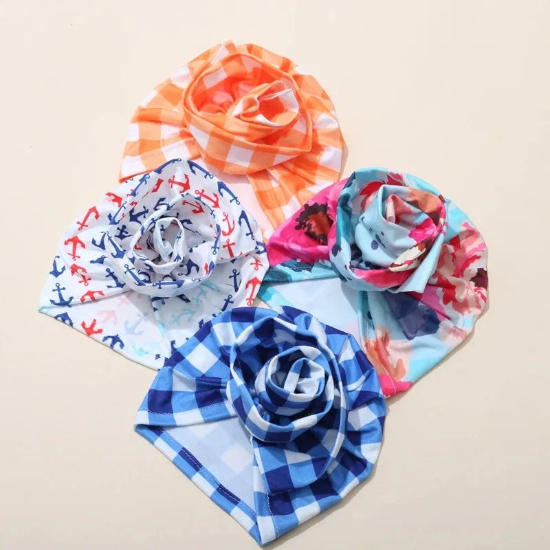 New Floral Print Toddler Big Flower Turban Infant Hat Girls Kid Cotton Bonnet Newborn Plaid Beanie Cap Baby Head Wraps