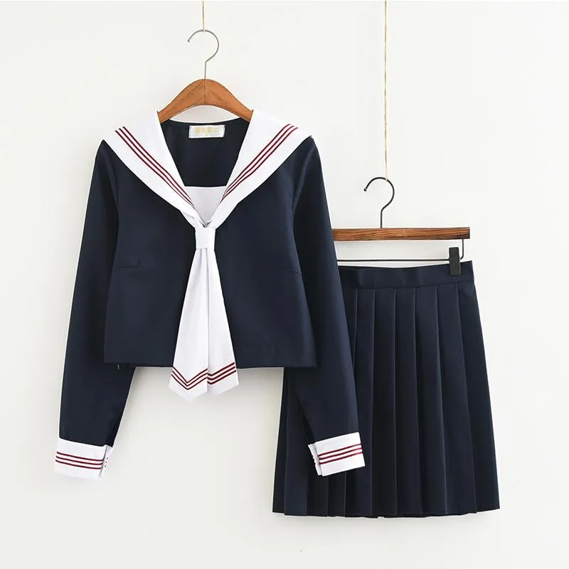 Kläder sätter marinen seifuku japanska skoluniformer Bekväma bomullsseglare uniform skolflicka examen outfit toppar slips veckad kjol se