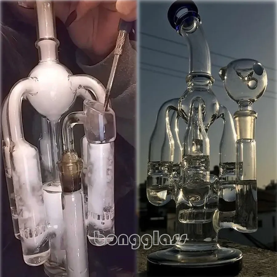 Bong d'acqua in vetro spesso grande Recycler Oil Rigs Narghilè Becher Bong Fumo Bicchieri Tubi d'acqua Ciotola Giunto 14mm