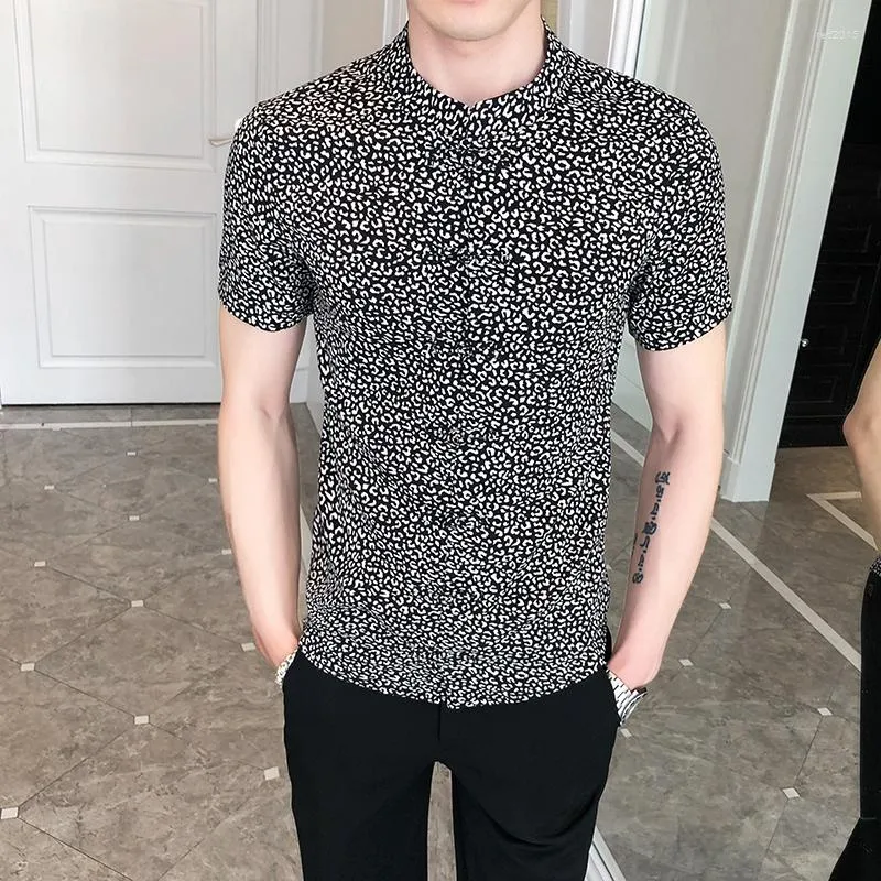 Men's Casual Shirts Chinese Style Retro Floral Men's Short-sleeved Shirt 2023 Summer Social Streetwear Stand Collar Tops Men Clothing