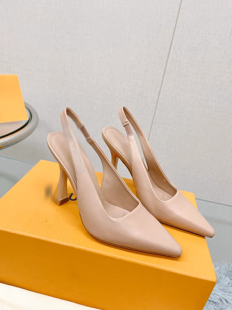 2023 fashion Women Shoes Pumps High Heels Sexy Pointed Toe Pearl Mules Slingback Runway Spell Color Wedding Party -050