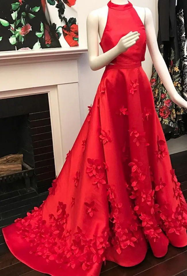 Elegant Two Piece Red Prom Dress A-Line Evening Gown with Floral Satin  Skirt Shop Now!