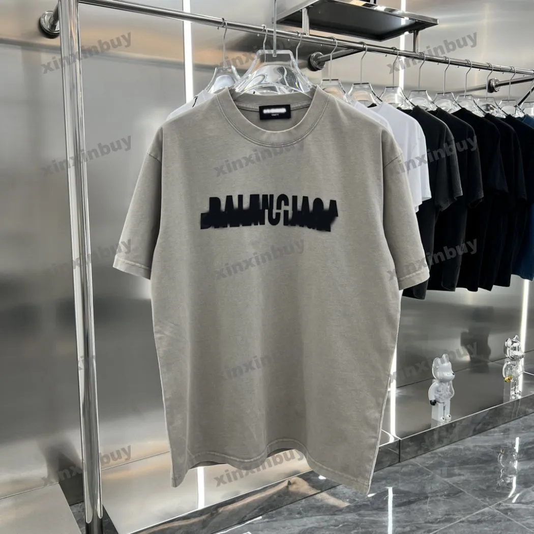 Xinxinbuy Men Designer Tee Tシャツ23SSパネル付きレタープリントタイダイショートスリーブコットン女性ブラックホワイトブルーグレーカーキS-3XL