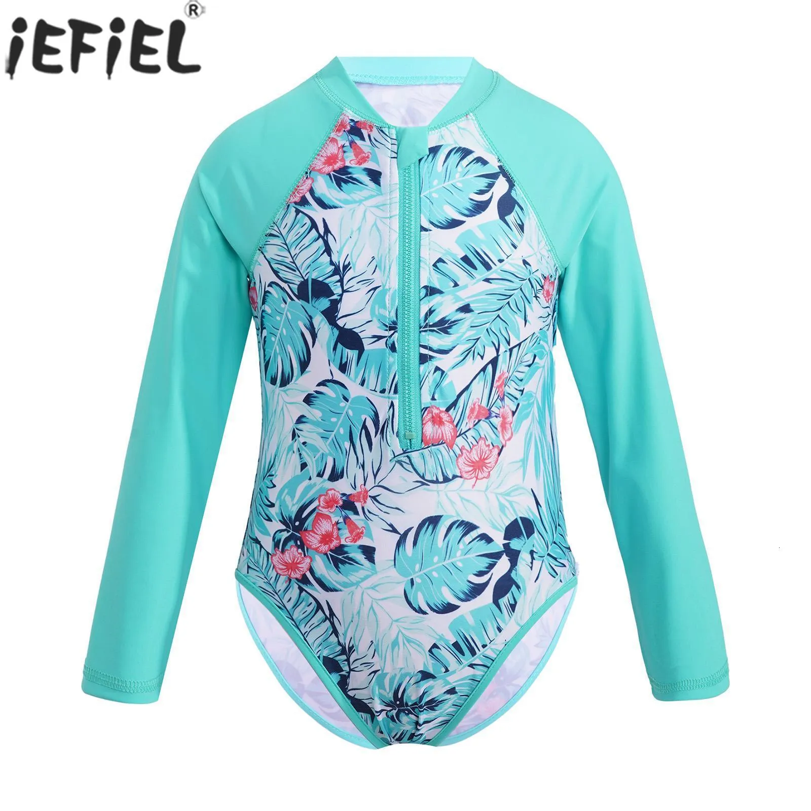 OnePieces Childrens swimming suit Long sleeve floral print zippered swimsuit Beach suit Swimming suit 230329