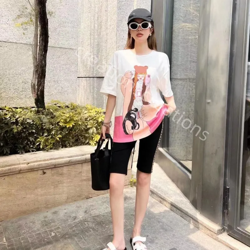 Designer womens t shirts 2023SS Fashion Cartoon Letter Print Luxury brand womens tops tees High Quaity short sleeves Size XS-XL