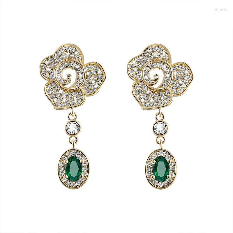 Boucles d'oreilles pendantes de haute qualité plaqué or fleur goutte bijoux mode élégante femme cristal vacances cadeaux pour les femmes