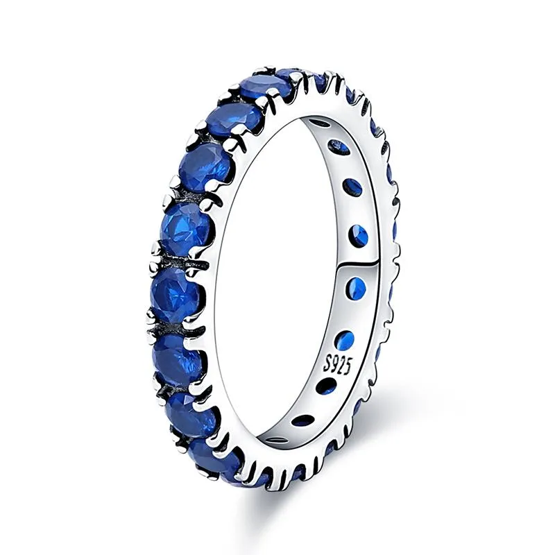 Anneaux de mariage Bague d'éternité saphir rangée étincelante Convient pour le cadeau de la Saint-Valentin Bijoux esthétiques pour dames de haute qualitéMariage