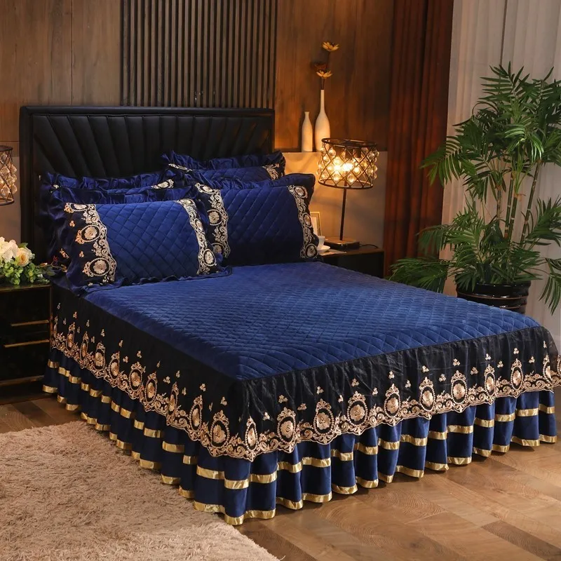 Юбка для кровати роскошные кружевные постельное белье толстое бархатное плюшевое постельное белье.