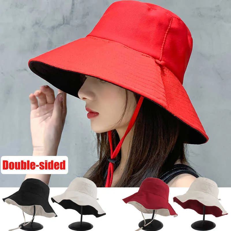 Wide Brim Hats Double-sided Foldable Bucket Hat Fisherman Sun Hat for Women Girls Outdoor Beh Visor Hats Anti-UV Wide Brim Sunscreen Cap Caps P230327