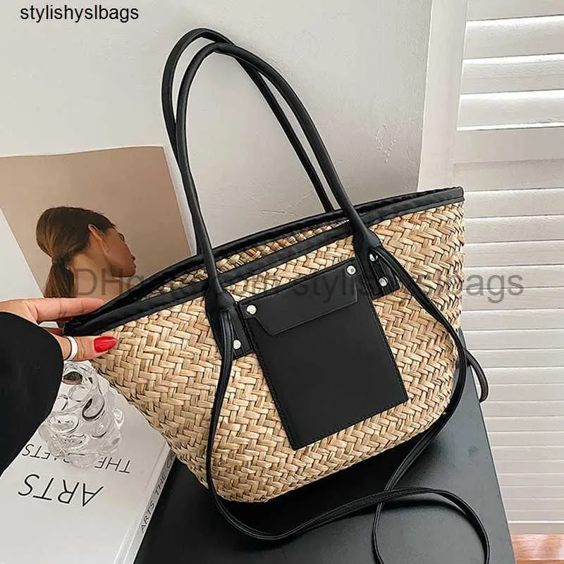 Totes 2022 Summer Straw Beach Basket Bag Women Big Rattan Shoulder Bags stor kapacitet vävda handgjorda handväskor för kvinnliga plånböcker 033023H