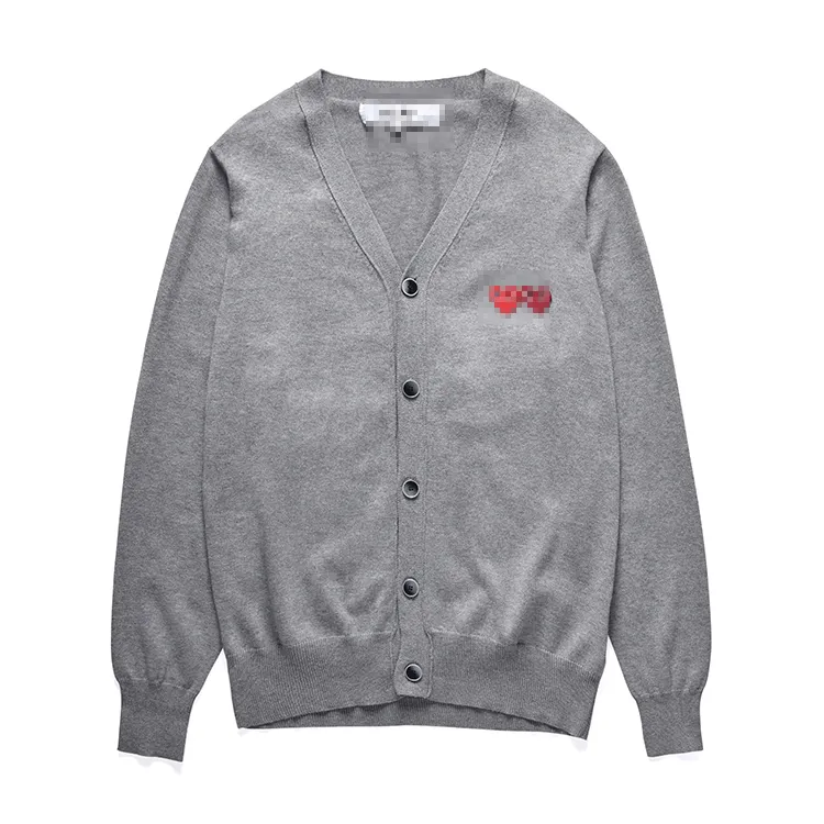 Designer Men's Sweaters CDG Play Com des Garcons Double Red Hearts Women's Cardigan Sweater Button Wool Gray V Neck Size XL