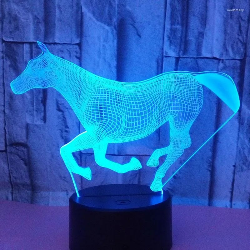 Luz Night Lights 3D LED LUZ RUNDS Cavalo com 7 cores para lâmpada de decoração de casa Amazing Visualização Ilusão óptica Awesome