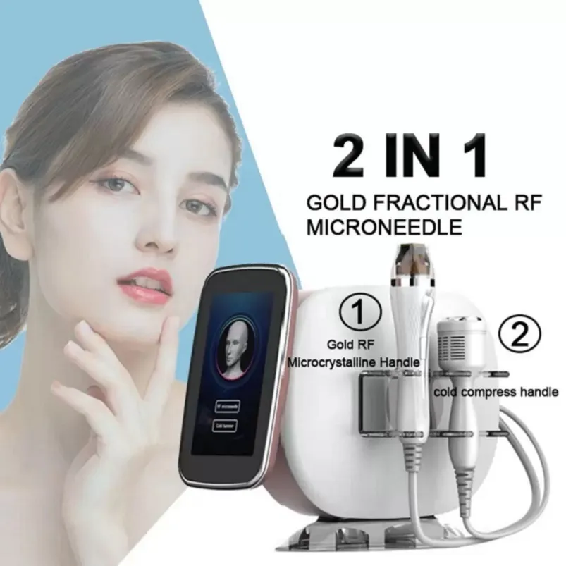 Nuova macchina portatile a freddo microneedle oro microneedle rf per sistema frazionario Stringere la pelle 2 Maniglie Riparazione pelle del viso