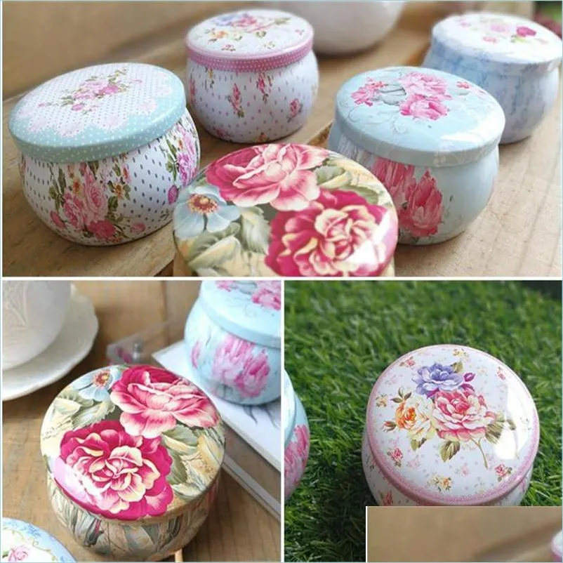 Gift Wrap Portable Drum Shaped Tin Boxes Flower Tea Container Cans Candy Cookie Box For Party Gifts Package Drop Delivery Home Garde Dhaqb