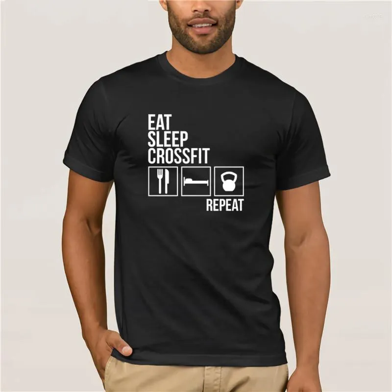 Heren t shirts t-shirt cartoon eet slaap crossfit man grappige tees top mode bedrukte korte mouw