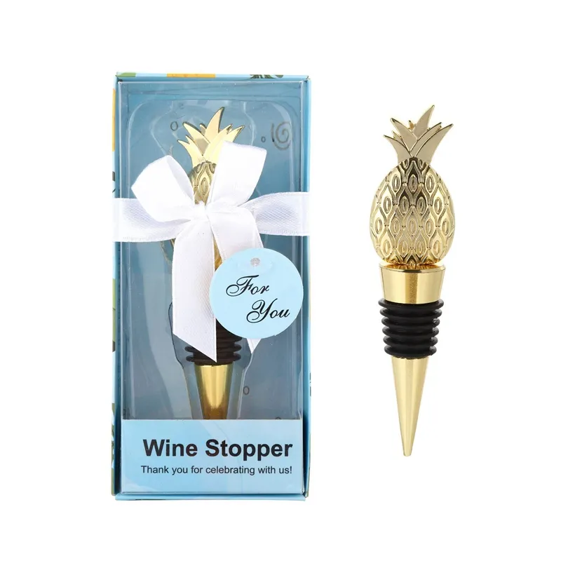 Gold Pineapple red wine stopper With gift box Birthday party Sealed Fresh Wine Champagne Stopper For Wedding Party Favor