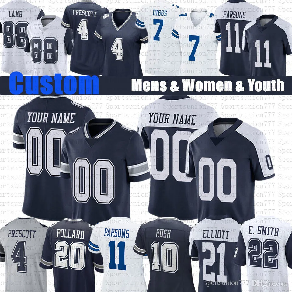 CeeDee Lamb Micah Parsons Custom Football Jerseys Dak Prescott Trevon Diggs Brandin Cooks Gilmore Jason Witten Demarcus Lawrence Tony Pollard Cooper Rush