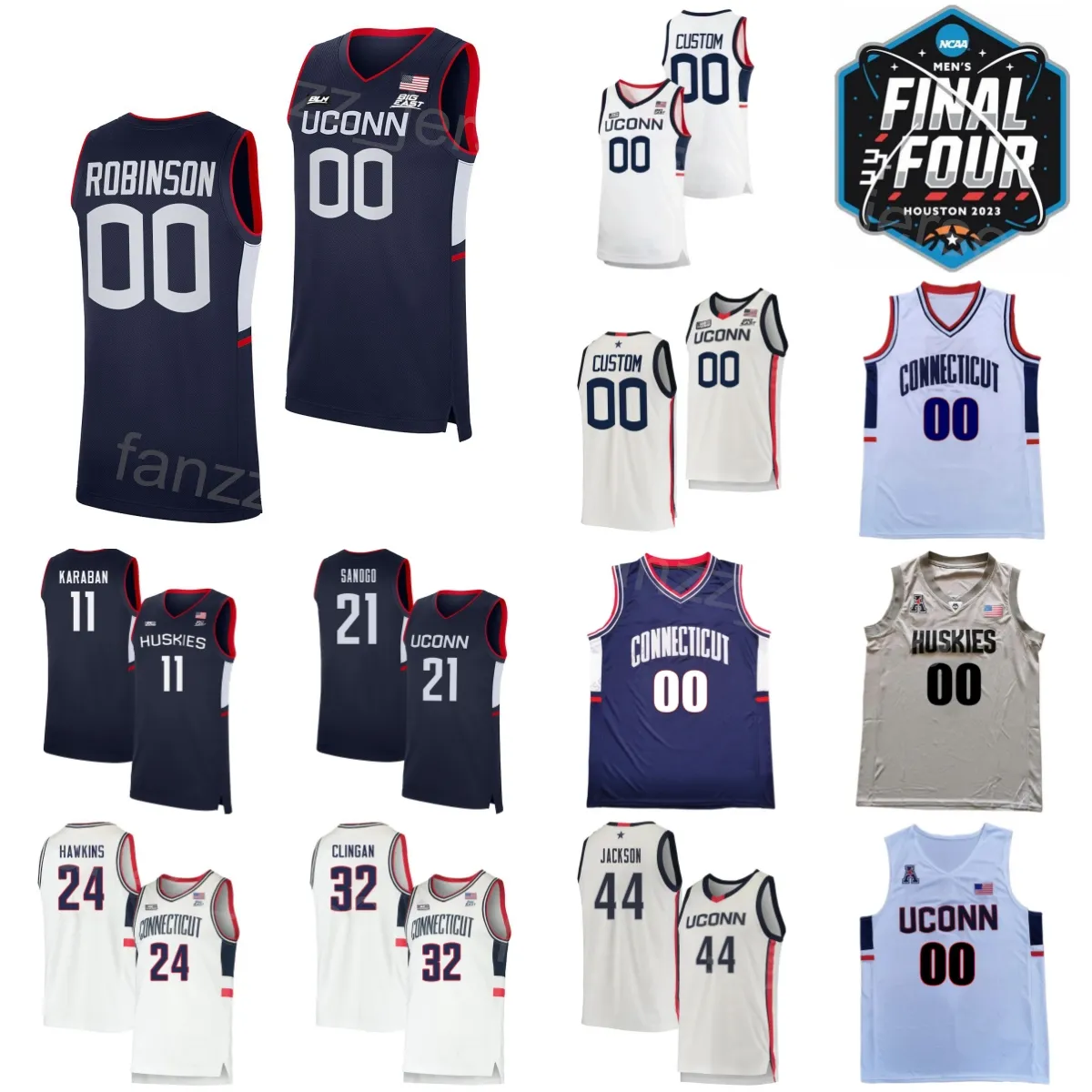 UConn Huskies 21 Adama Sanogo Jersey College Basketball 2023 Final Four 24 Hawkins 2 Tristen Newton 11 Alex Karaban 32 Donovan Clingan 44 Andre Jackson Jr NCAA