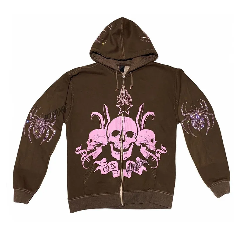 Women's Hoodies Sweatshirts Women's Spider Skull Print Street Clothing Hoodie Women's Jacket Gothic Harajuku Y2k Aesthetic Clothing Garbage Punk 230329