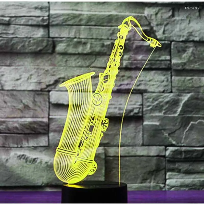 Night Lights 3D LED Light Classical Sax met 7 kleuren voor huizendecoratielamp Verbazingwekkende muziekinstrument Muziek