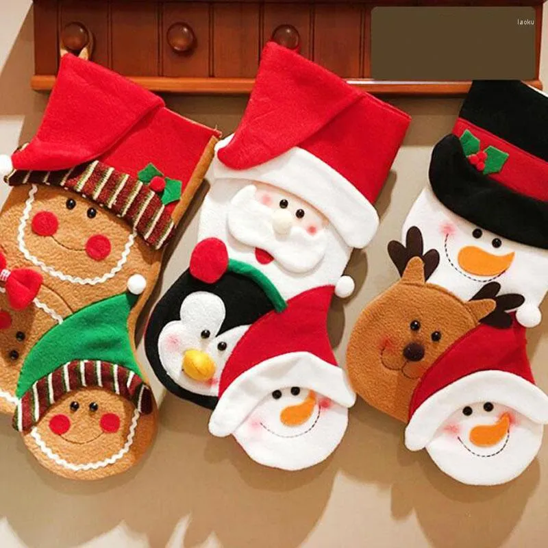 Décorations de Noël 1pcs / lot Bas Porte-bonbons de grande taille Sacs-cadeaux Bonhomme de neige Père Noël Festival Pendentif Goutte Ornements Pour La Maison Dec