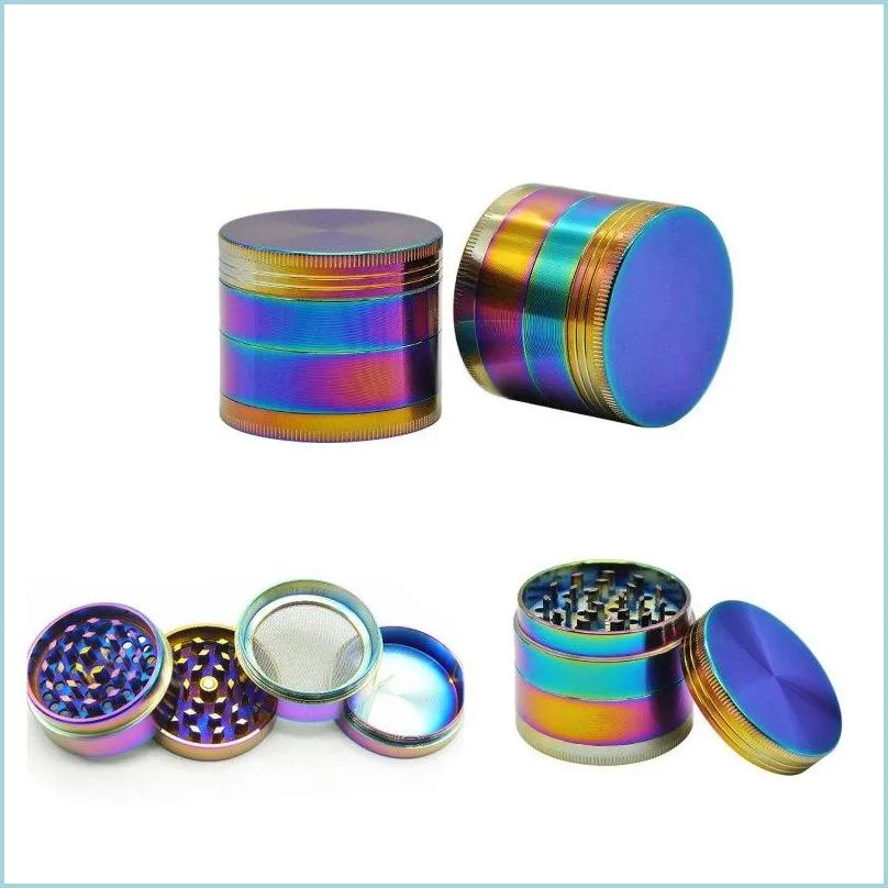 Accessoires Rainbow Color Herb Grinder 4couche 40/50 / 60mm de diamètre en métal en alliage de zinc broyeur fumer main mler tabac goutte livrer Dhxsq