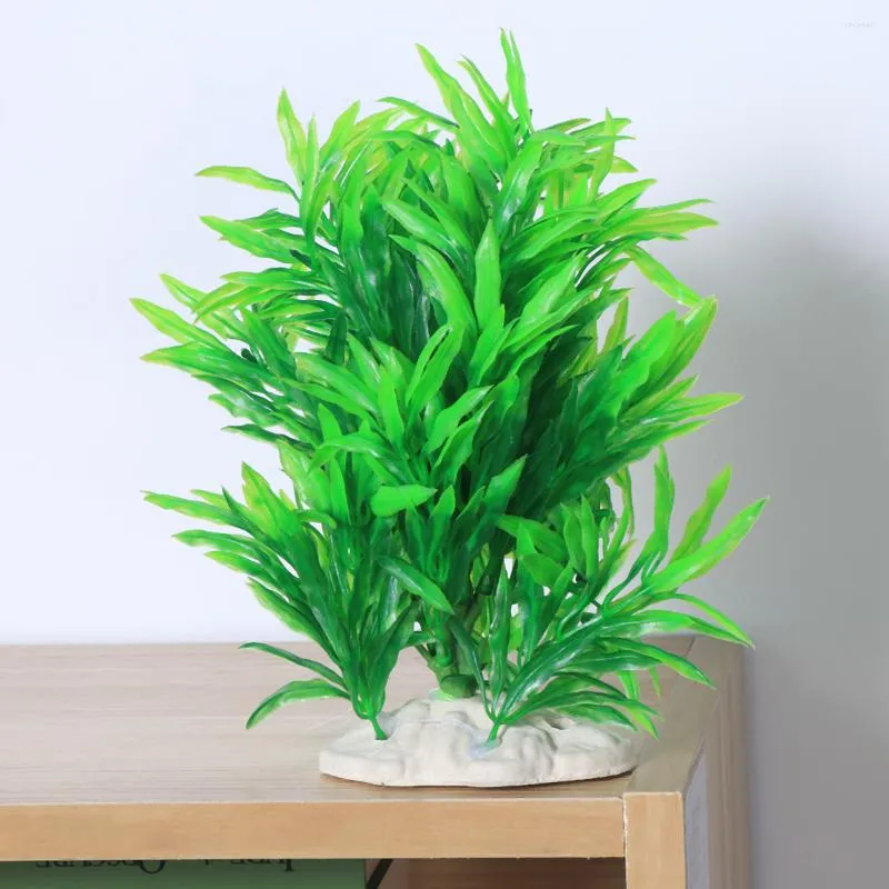 Decorative Flowers Aquarium Tank Plastic Artificial Fake Leaf Landscape Realistic Water Decorations Grass Decor Soft Tall Silk Green Holder